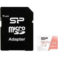 (SP064GBSTXDV3V20SP) Флеш карта microSD 64GB Silicon Power Superior A1 microSDXC Class 10 UHS-I U3 1