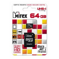 (13613-AD10SD64) Флеш карта microSD 64GB Mirex microSDXC Class 10 UHS-I (SD адаптер)