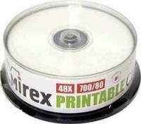 (UL120038A8M) Диск CD-R Mirex 700 Mb, 48х, Cake Box (25), Ink Printable (25/300) (200932)