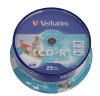 (43439) Диск CD-R Verbatim 700 Mb, 52x, Cake Box (25), DL+, Printable (25/200)