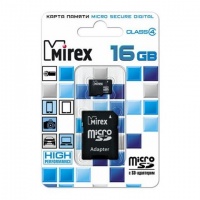 (13613-ADTMSD16) Флеш карта microSD 16GB Mirex microSDHC Class 4 (SD адаптер)